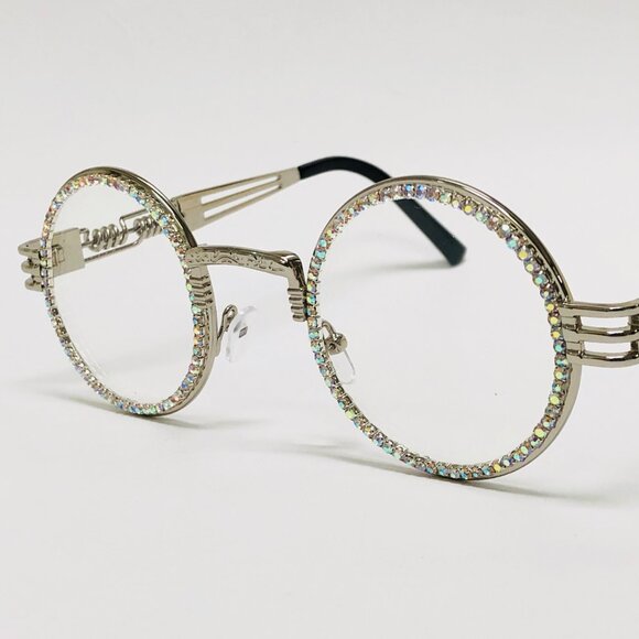 Men Women Sunglasses Silver‎ Clear Lens Fashion Hip Hop New Style Rhine Stone - Picture 1 of 6